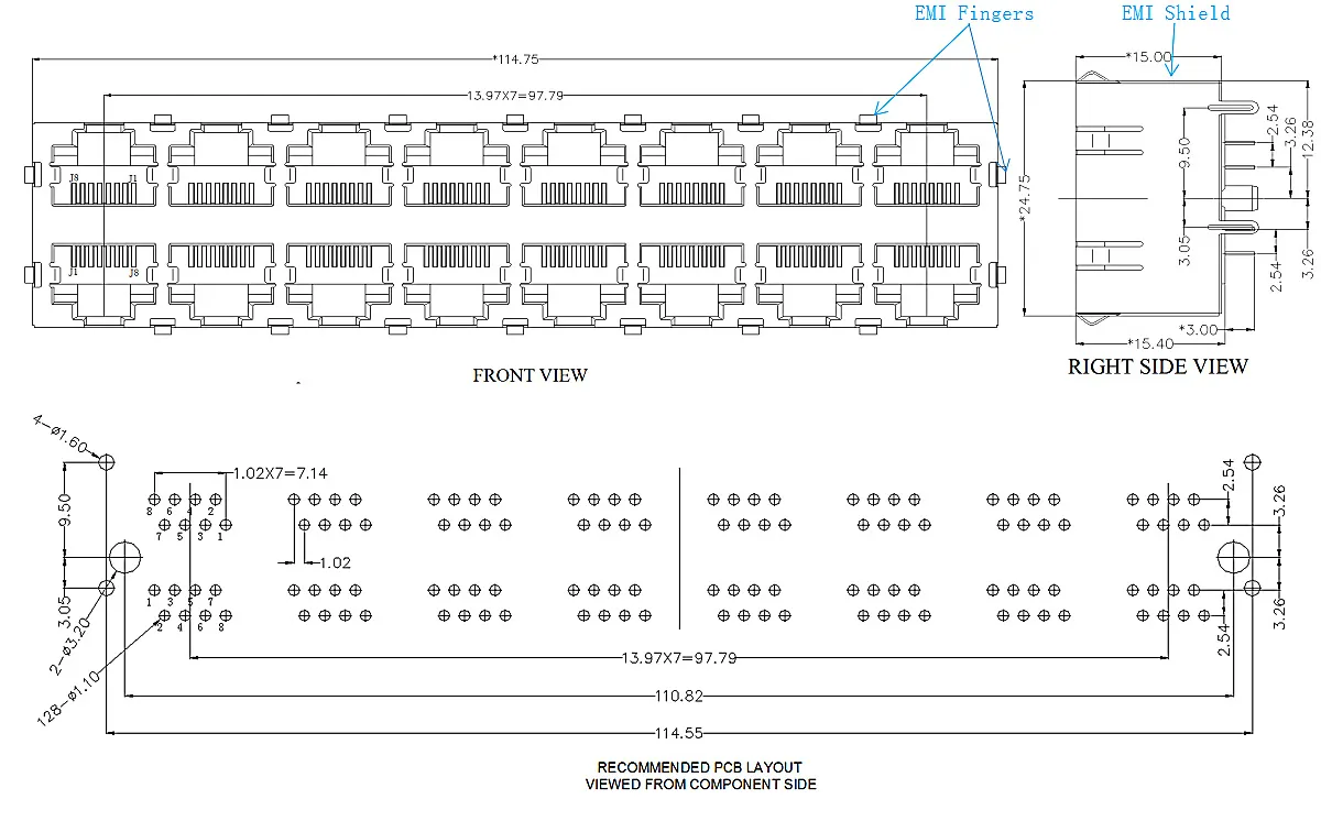 RJ45 5224 2×8 no lights,with shielding and shrapnel【network socket】